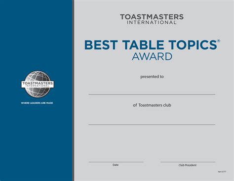 Best Table Topics Certificate