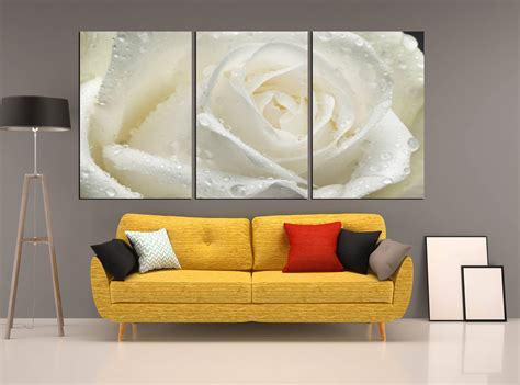 Large Wall Art Floral White Rose Canvas Print Rose Wall Art Etsy