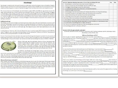 Stonehenge - Reading Comprehension Worksheet / Text | Teaching