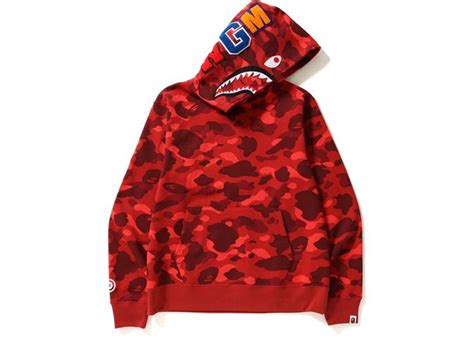 Bape Color Camo Shark Wide Pullover Hoodie Red Red Bape Hoodie