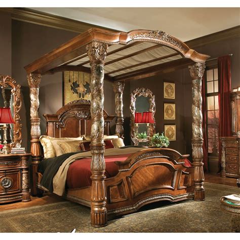 Black canopy bed king plan, make a canopy beds free delivery possible on eligible purchases. Michael Amini Villa Valencia King Size Poster Canopy Bed ...