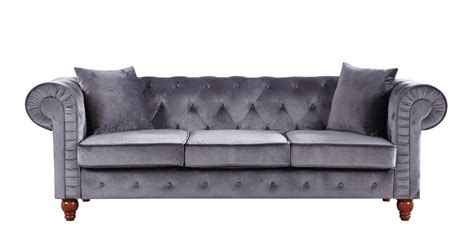 Vintage Style Velvet Chesterfield Sofa In Grey