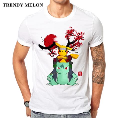 Trendy Melon Naruto Crossover Casual Men T Shirt Pokemon Pikachu T