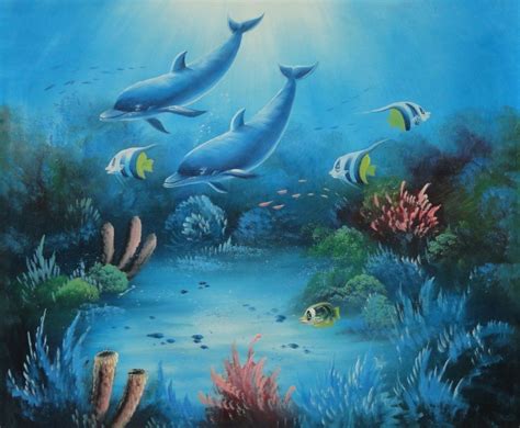 Magical Underwater Sea World Oil Painting Animal Marine Life Dolphin