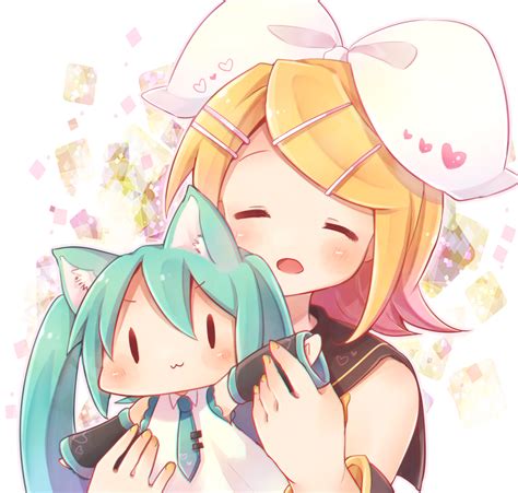 Rin And Miku Nyan Kagamine Rin And Hatsune Miku Vocaloid Awwnime