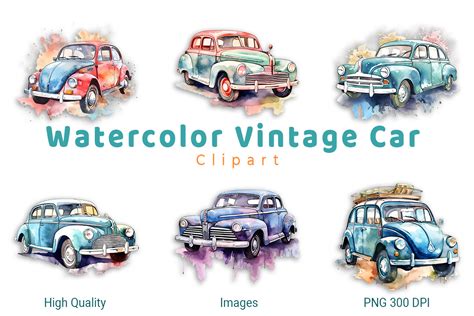 Watercolor Vintage Car Clipart Graphic By Stock Art · Creative Fabrica