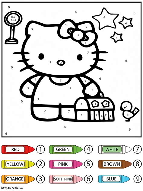 Cute Hello Kitty With Stars Color By Number coloring page