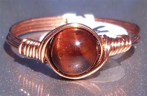 Red Tigers Eye Copper Wire Wrapped Ring Etsy