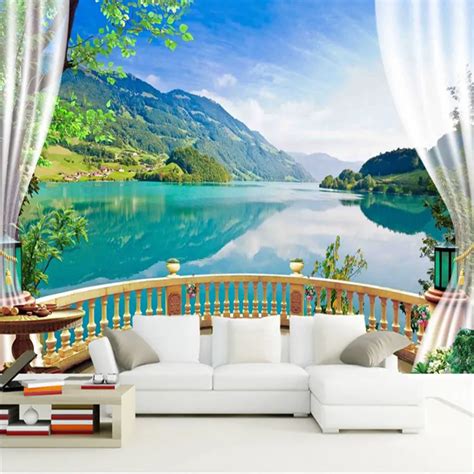 Custom 3d Wall Murals Wallpaper Landscape Beautiful Green Lake View 3d