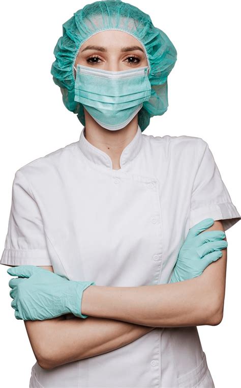 Confident Microbiologist Wearing Gloves Mask Surgical Cap Nurse Png