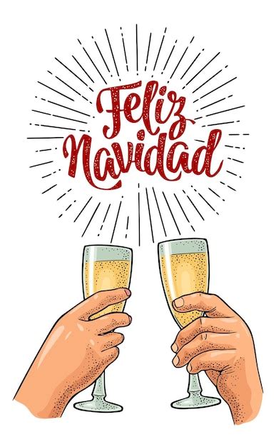 Premium Vector Female And Male Hands Holding And Clinking With Two Glasses Champagne