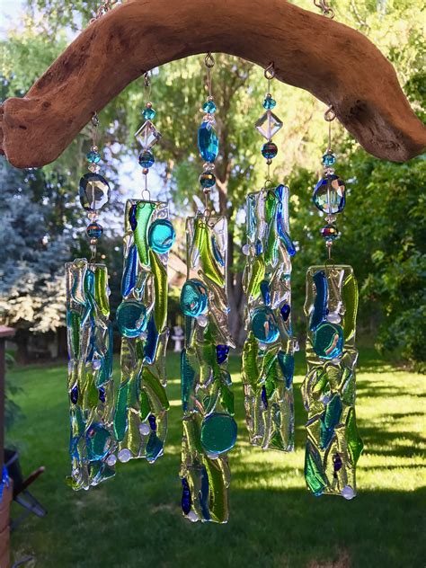 Driftwood And Fused Glass Wind Chime Glass Wind Chimes Glass
