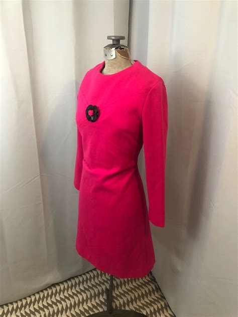 1960s Vintage Dress Betty Barclay Hot Pink Mod Black  Gem
