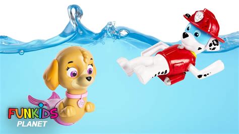 Paw Patrol Skye And Marshall Paddling Pups Swim In Barbie Dog Pup Pool