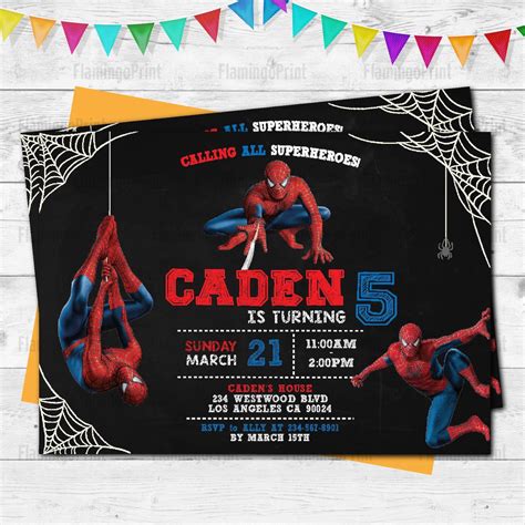 Digital Spiderman Birthday Invitation Spiderman Invites Etsy