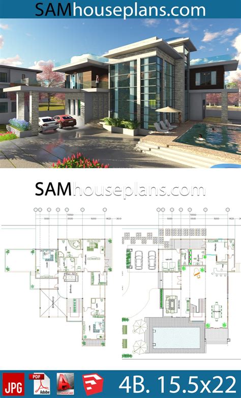 House Plans 155x22 With 4 Bedrooms Samhouseplans