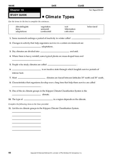Climate Types Worksheet For 9th 12th Grade Lesson Planet
