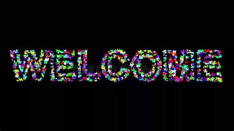 Welcome Text With Colorful Glitter Sparkles And Falling Stars On Plain