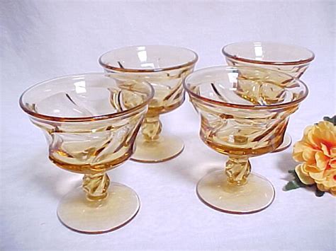 Vintage Fostoria Jamestown Amber Sherbet Glass Stemware Set Of Etsy