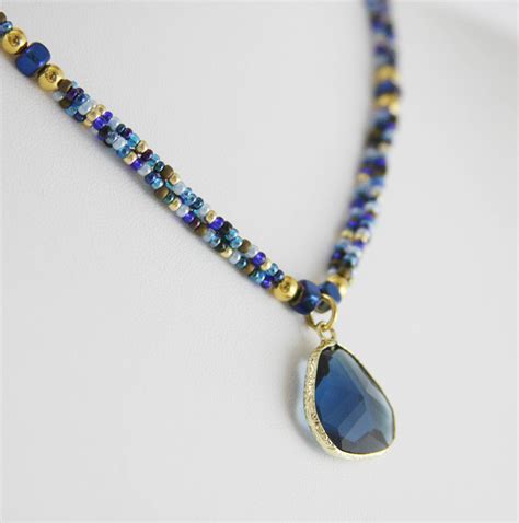 Blue Sapphire Pendant Necklace In Gold Filled Triple Strand Etsy