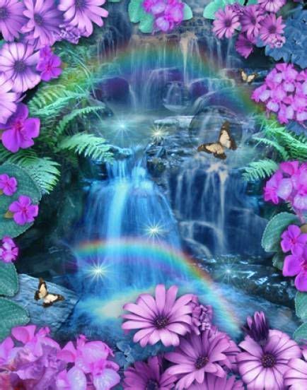 Rainbow Waterfall Flowers Butterflies Rainbow Waterfall Waterfall