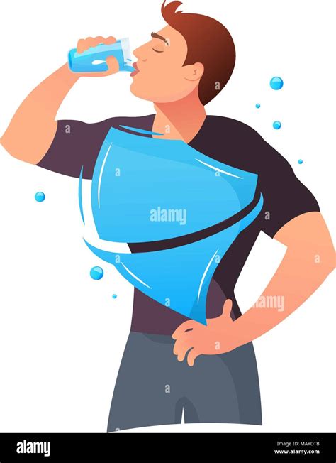 El Hombre Bebe Aguaconcepto De Agua Potable Saludable Ilustración
