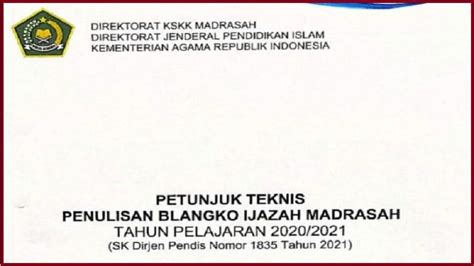 Petunjuk Teknis Penulisan Blanko Ijazah Madrasah Tp 20202021 Sobang 2