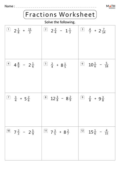 6th Grade Fractions Worksheets Math Monks