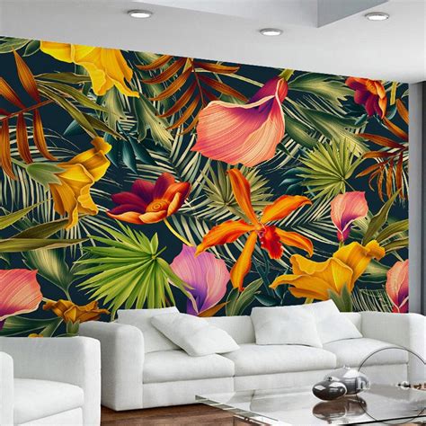 Custom Wallpaper Mural Tropical Rainforest Plant Flowers Bvm Home