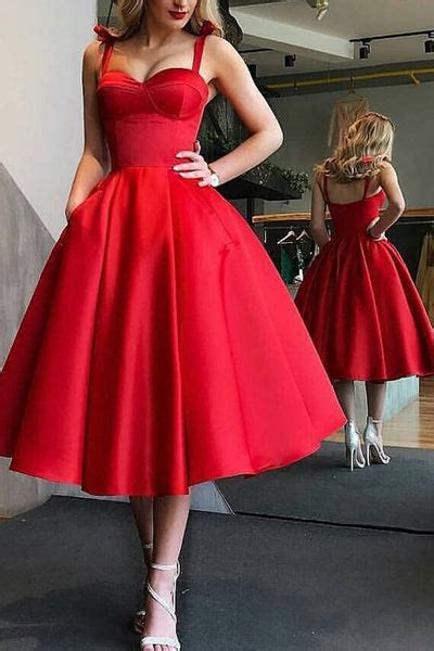 Macloth Straps Sweetheart Midi Prom Homecoming Dress Red Formal Evenin