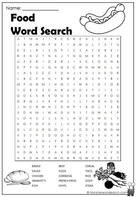 Food Word Search Worksheet For Kids With Pictures And Words To Help