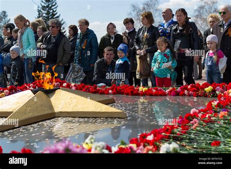 Chita Russia May 9 People Put Flowers To The Eternal Fire