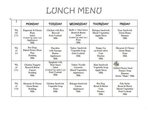 Free Daycare Menus To Print Best Images Of Printable Preschool Within