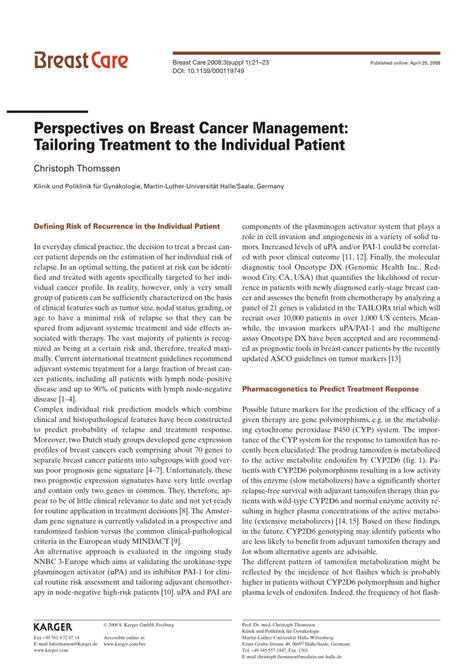 Pdf Perspectives On Breast Cancer Management Tailoring Treatment To