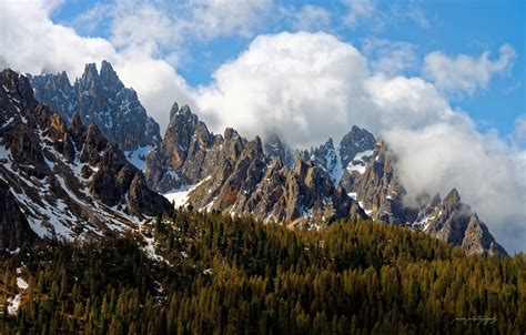 Wallpaper Forest The Sky Clouds Mountains Rocks Spring Italy