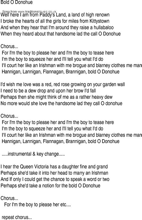 Irish Music Song And Ballad Lyrics For Bold O Donohue