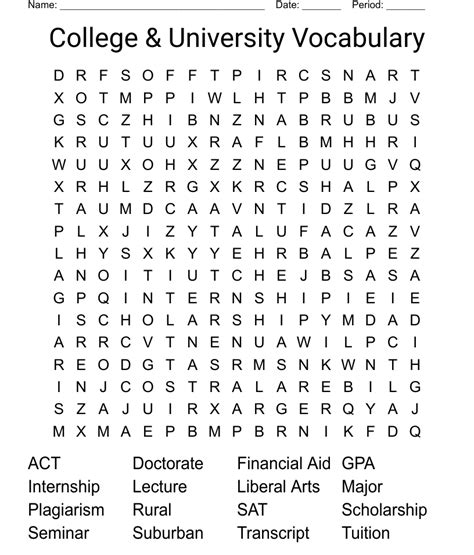 College And University Vocabulary Word Search Wordmint