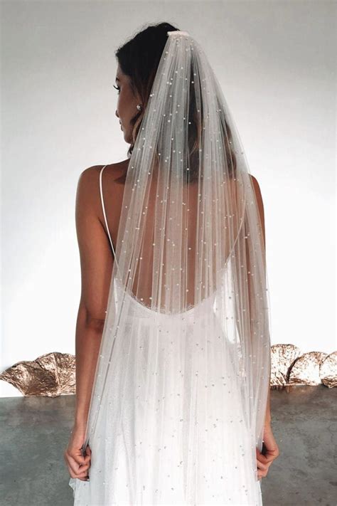Pearly Long Veil Bridal Veil With Pearls Long Veils Bridal Long