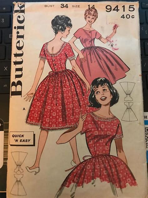vintage 60s butterick 9415 dress pattern size 14 34 26 36 retro sewing patterns vintage dress
