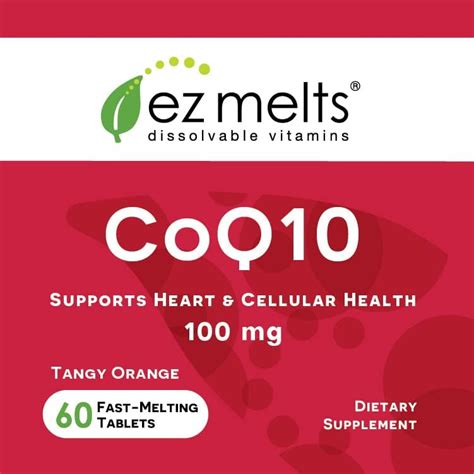 Ez Melts Coq10 100 Mg Sublingual Vitamins Vegan Zero Sugar Natural Orange Flavor 60 Fast