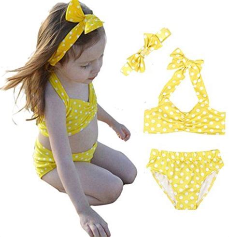 Bangely Kids Girls Cute Polka Dot Two Pieces Halter Bikini Set Swimwear