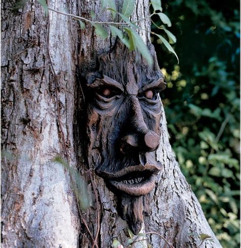 Realistische Aus Holz Geschnitzt Garten Baum Gesicht Mystisch Baum