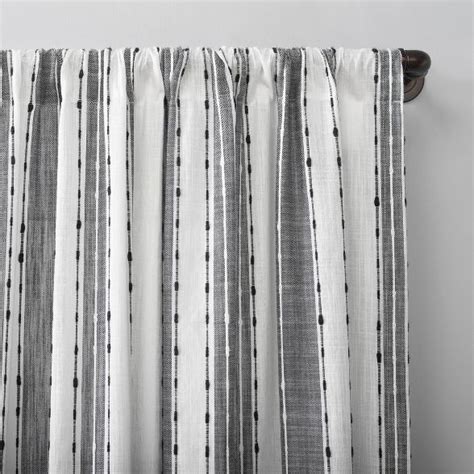 96x52 Slub Texture Stripe Cotton Light Filtering Curtain Blackwhite