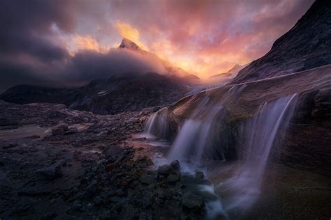 Sunset Alaska Mist Moose Lake Mountains Landscape Cold Nature