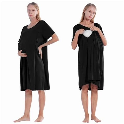 Nursing Gown For Maternity Women Nightgown Short Sleeve Breastfeeding Dress Delivery Gown