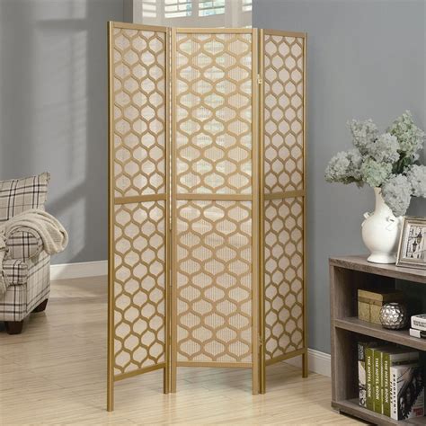 Monarch Specialties 3 Panel Gold Paper Folding Indoor Privacy Screen At