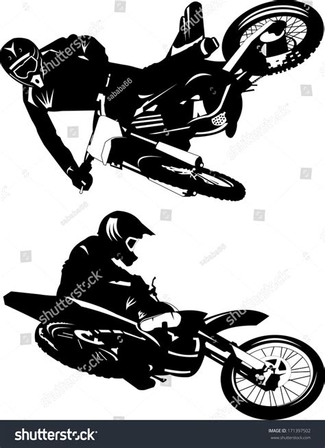 Silhouette Motorcycle Racer Commits High Jump Stock Vector 171397502