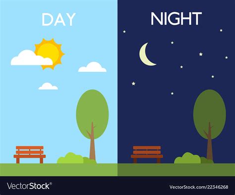 Cartoon camping day and night view. Day and night concept sun and moon tree and Vector Image