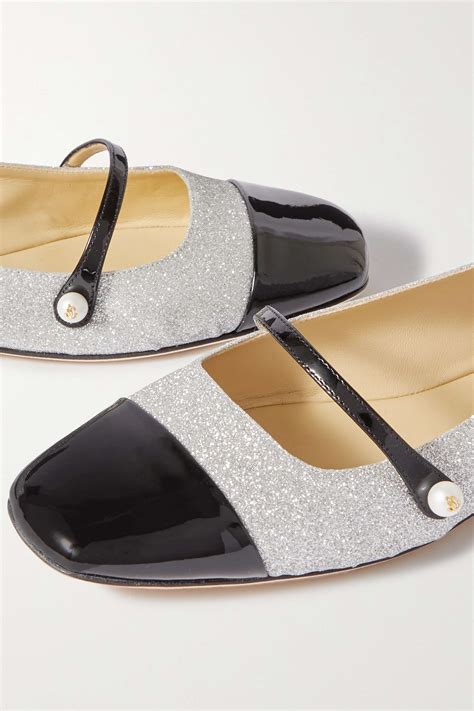 Jimmy Choo Elisa Glittered And Patent Leather Mary Jane Ballet Flats