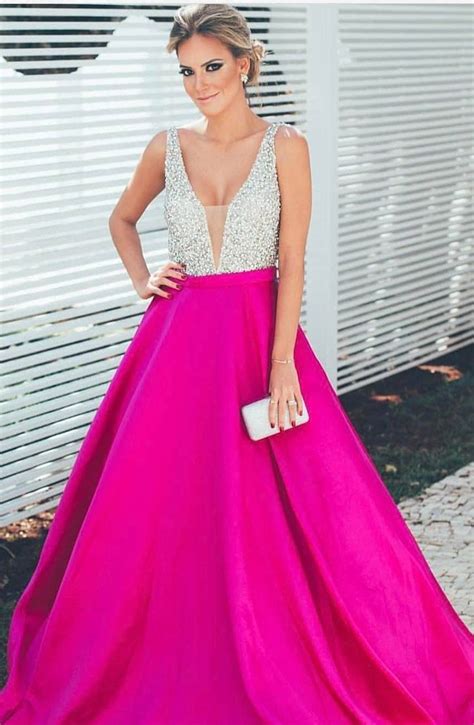 Buy Hot Pink Long Prom Dress In Stock